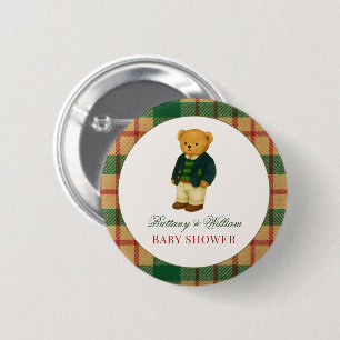 Christmas Plaid Preppy Bear Baby Shower 6 Cm Round Badge