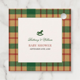 Christmas Plaid Preppy Bear Baby Shower Favour Tags