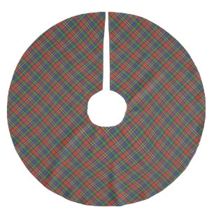 Christmas plaid red blue green diagonal pattern brushed polyester tree skirt