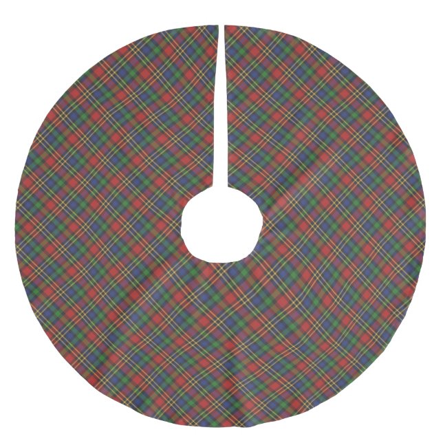 Christmas plaid red blue green diagonal pattern brushed polyester tree skirt (Front)
