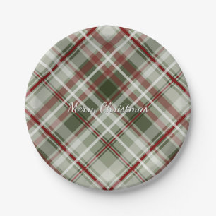 Christmas plaid red green and white paper plate