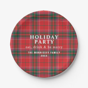 Christmas Plaid Red Green Party Paper Plate