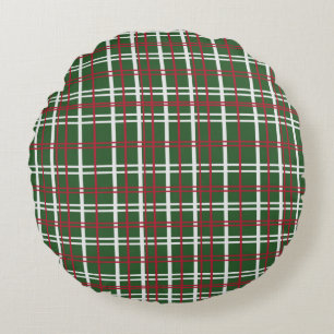 Christmas Plaid Red, Green, White Round Cushion