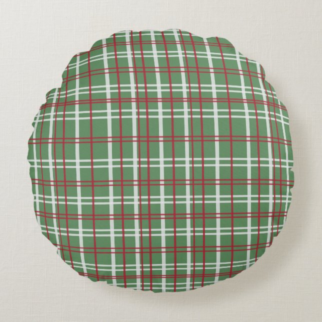 Christmas Plaid Red, Green, White Round Cushion (Front)