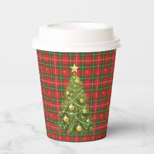 Christmas Plaid Red, Green with Gold Crosses Paper Cups