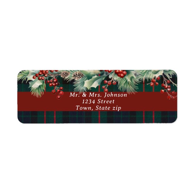 Christmas Plaid Red Holly Berries Pine Branch Snow (Front)