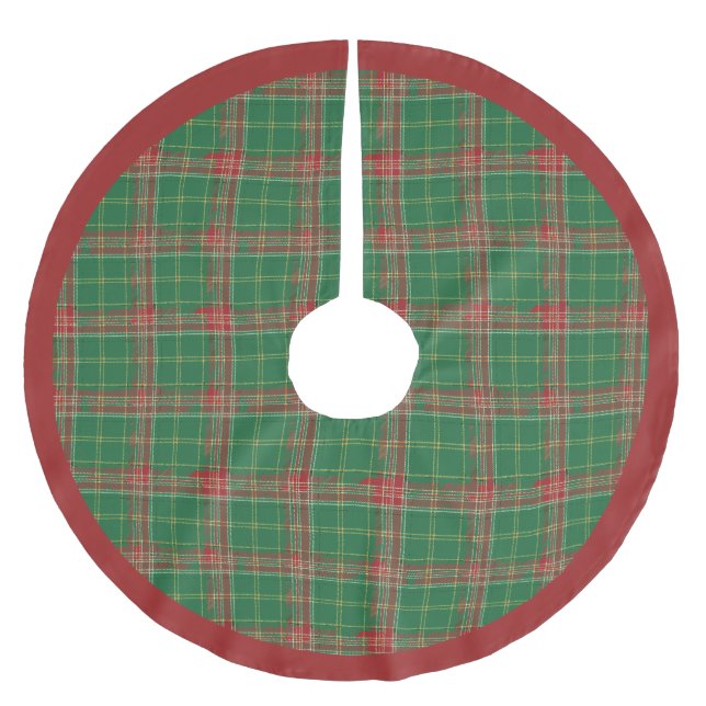 Christmas Plaid Red on Green Brushed Polyester Tree Skirt (Front)