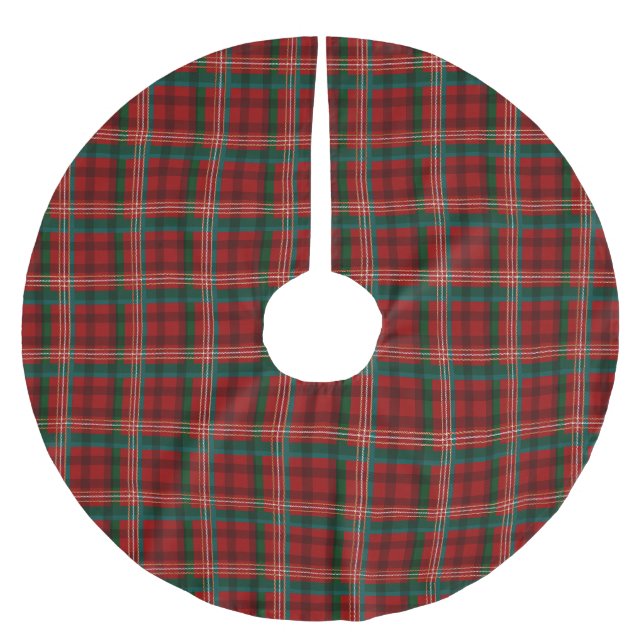Christmas plaid red teal tartan traditional brushed polyester tree skirt (Front)