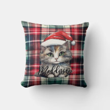 Christmas Plaid Santa Cat With Name