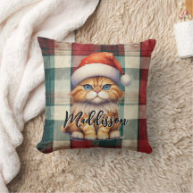 Christmas Plaid Santa Cat With Name