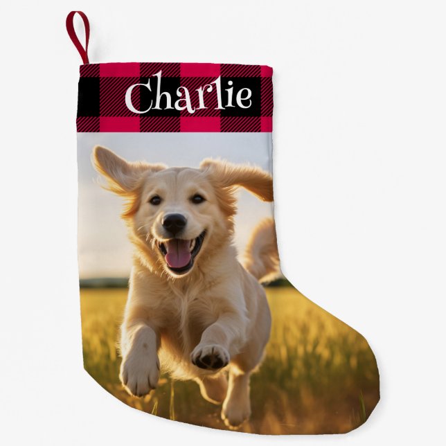 Christmas Plaid Shirt Custom Pet Photo Small Christmas Stocking (Front)
