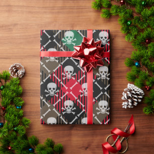 Christmas Plaid Skull and Bones Wrapping Paper