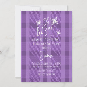 Christmas Plaid Snowflakes Baby Shower Violet Invitation