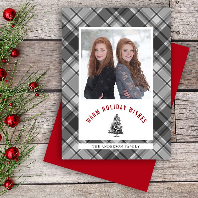 Christmas Plaid Spruce Tree Photo Holiday Card (Creator Uploaded)