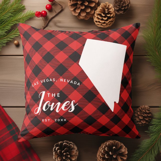 Christmas Plaid State Nevada Throw Pillow (Creator Uploaded)