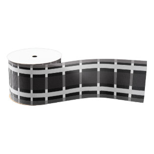 Christmas Plaid Stripes Black and White Grosgrain Ribbon
