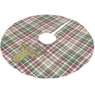 Christmas Plaid Tartan Gold Deer Buck Tree Skirt