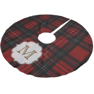 Christmas Plaid Tartan Monogram Initial Tree Skirt
