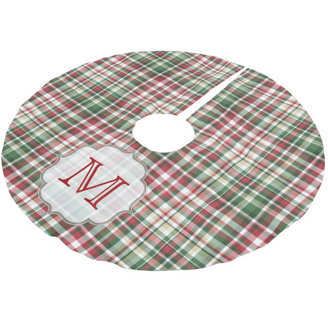 Christmas Plaid Tartan Monogram Initial Tree Skirt (Angled)