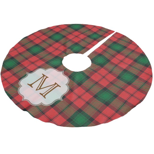 Christmas Plaid Tartan Monogram Initial Tree Skirt (Angled)