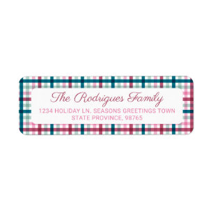 Christmas Plaid Teal Magenta Return Address 