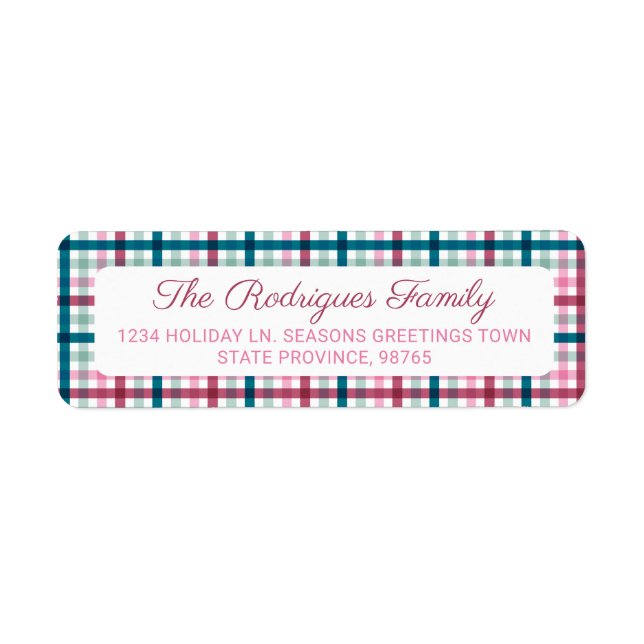 Christmas Plaid Teal Magenta Return Address  (Front)