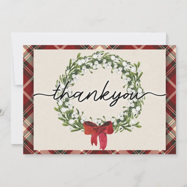 Christmas Plaid Thank You Card (Front)