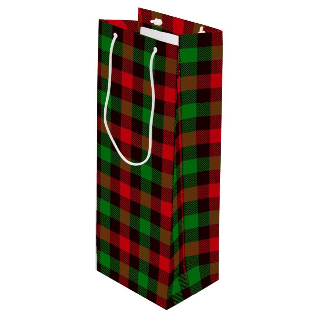 Christmas Plaid Wine Gift Bag (Front Angled)