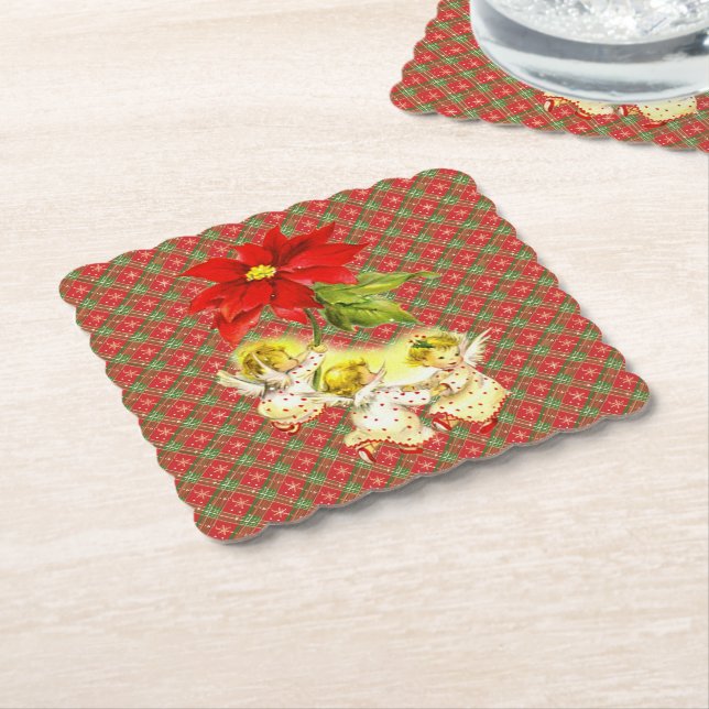 Christmas Plaid with Angels Paper Coaster (Angled)