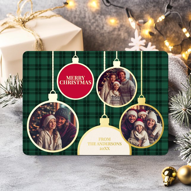 Christmas Plaids Family Photo Foil Green (Christmas Plaids Family Photo Foil Green Foil Holiday Card)