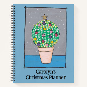 Christmas planner, fat cactus in pot, personalised notebook