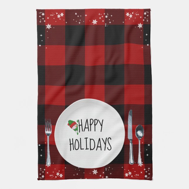 Christmas Plate On Buffalo Plaid Kitchen Towel (Vertical)