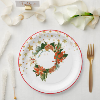 Christmas Poinsetta & Greenery Paper Plate