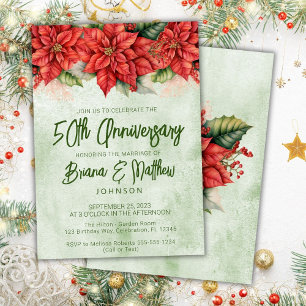 Christmas Poinsettia 50th Wedding Anniversary Invitation
