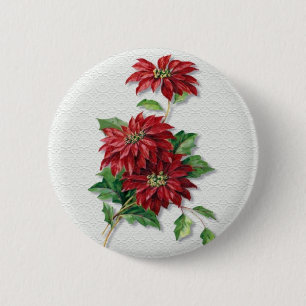 Christmas Poinsettia 6 Cm Round Badge