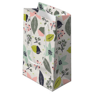 Christmas Poinsettia Acorns Grey Aqua Lime Green Small Gift Bag