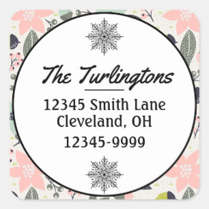 Christmas Poinsettia Acorns Grey Return Address Square Sticker