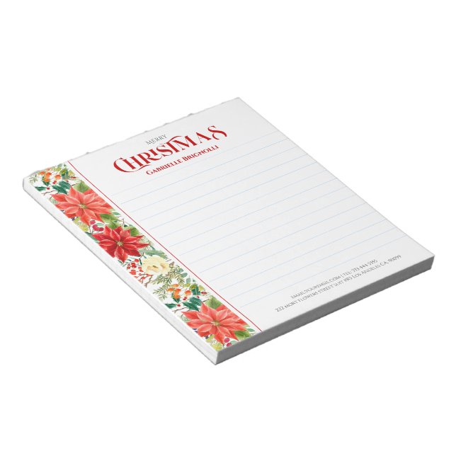 Christmas poinsettia and flowers border notepad (Angled)