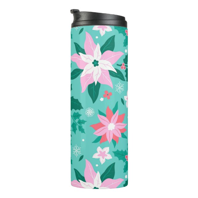 Christmas poinsettia and holly pattern thermal tumbler (Rotated Right)