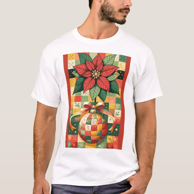 CHRISTMAS POINSETTIA AND ORNAMENT T-Shirt (Front)