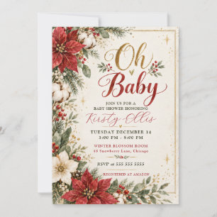 Christmas Poinsettia Baby Shower Invitation