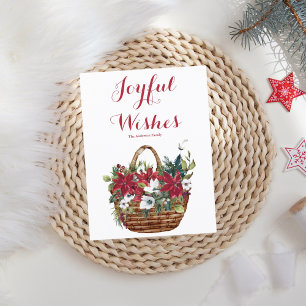 Christmas Poinsettia Basket Joyful Wishes Holiday Postcard