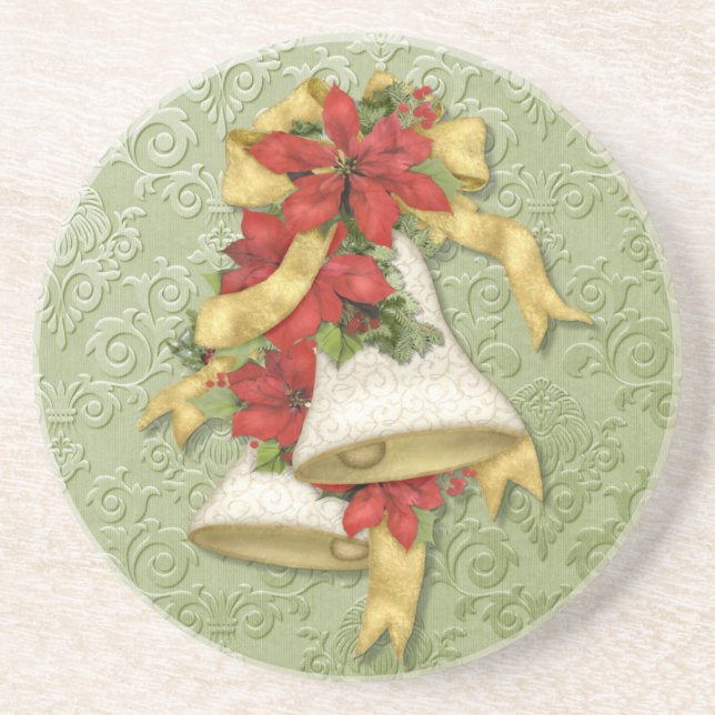 Christmas Poinsettia Bells Coaster (Front)