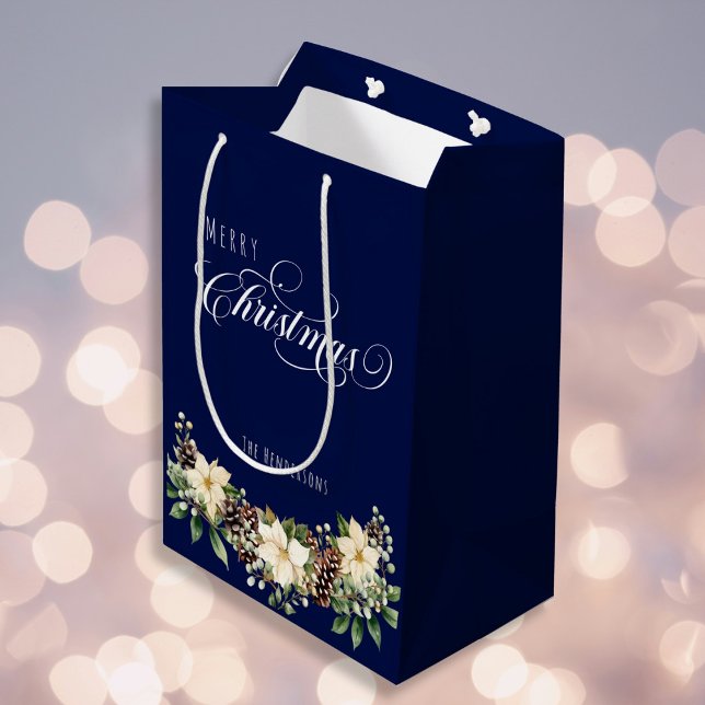 Christmas Poinsettia blue   Medium Gift Bag (Creator Uploaded)