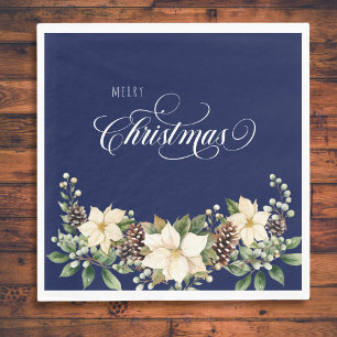 Christmas Poinsettia blue Napkin