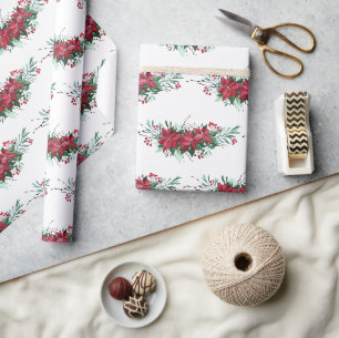 Christmas Poinsettia Botanical Pattern Wrapping Paper