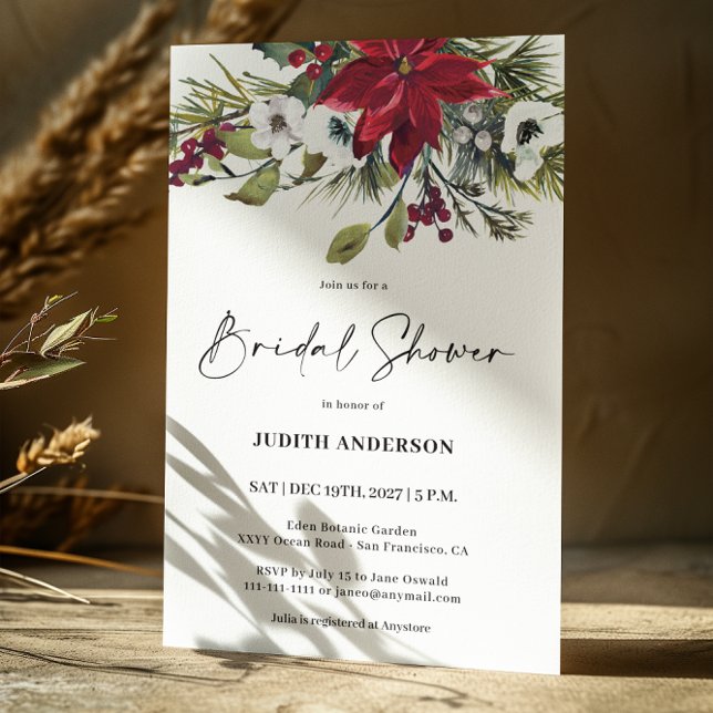 Christmas Poinsettia Bridal Shower Invitation (Creator Uploaded)