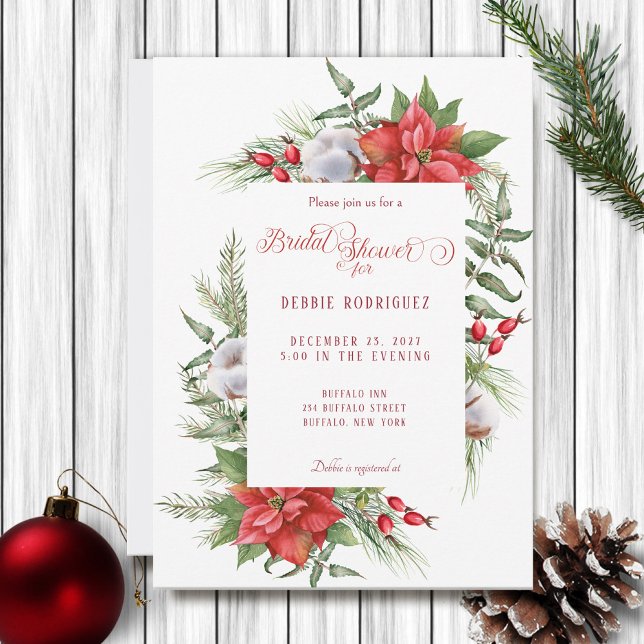 Christmas Poinsettia Bridal Shower Invitation (Creator Uploaded)