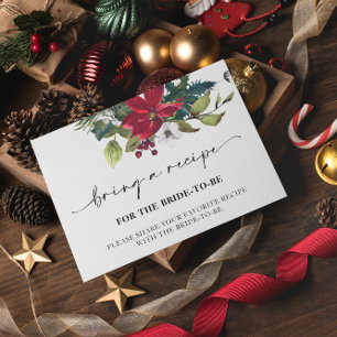 Christmas Poinsettia Bring a Recipe Bridal Shower  Enclosure Card