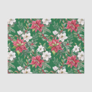 Christmas Poinsettia, Camellia Flowers & Berries Tissue Paper